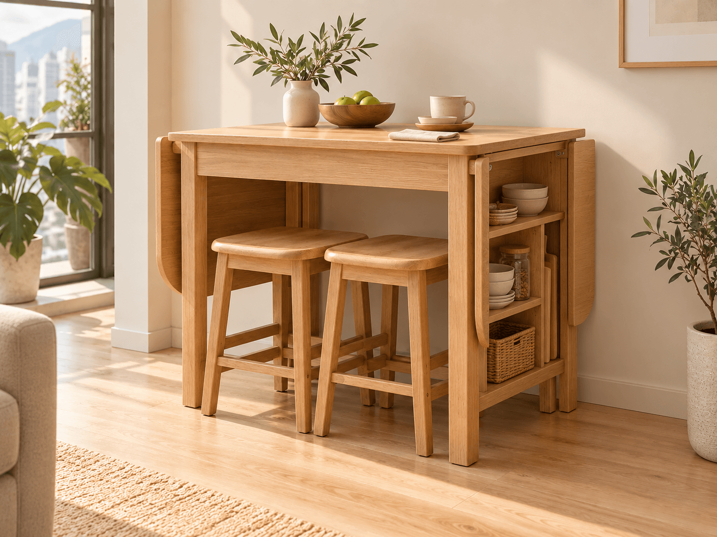 Nesting Drop-leaf Dining Set in its alternate configuration